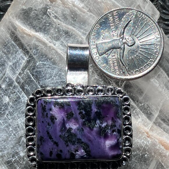 Stunning Aegirine Included Charoite Pendant Stone Crystal Jewelry - Picture 3 of 7